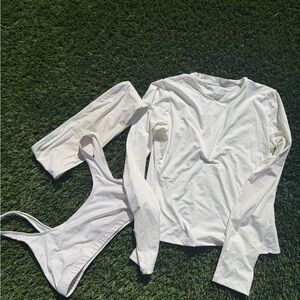 SKIMS White Long Sleeve Top and Bikini Set